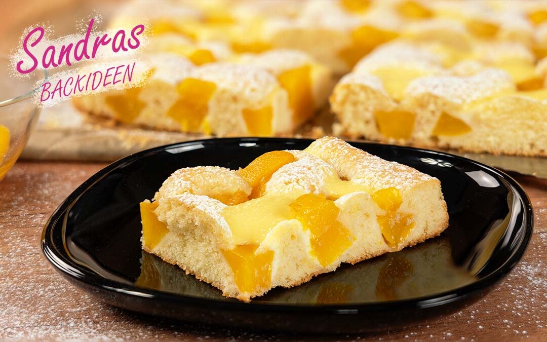 Pfirsichkuchen mit Quarkklecksen